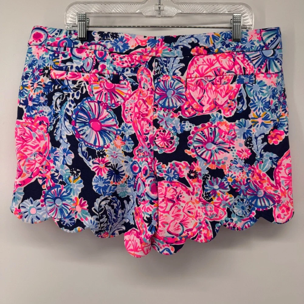 Lilly Pulitzer Buttercup Knit Short Women 14 Navy Pink Scalloped Turtle 005645